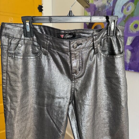 Guess Metallic Skinny Jeggings Silver Maxine Fit - Picture 6 of 10